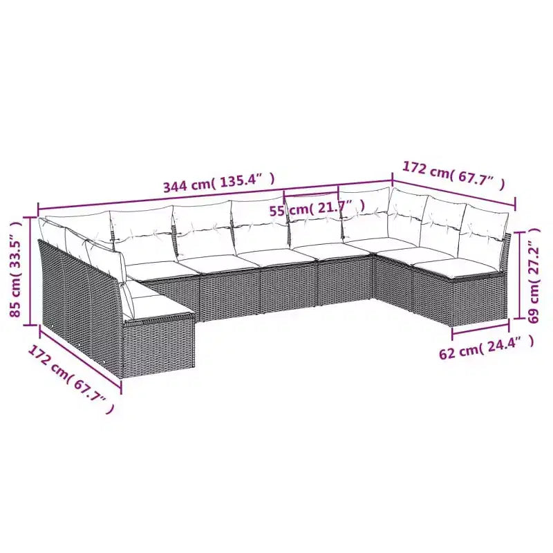 vidaXL Salon de jardin canapé Beige résine tressée Grand Salon de jardin modulable
