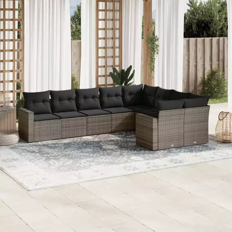 vidaXL Salon de jardin Gris Résine tressée, acier revêtu par poudre, polyester