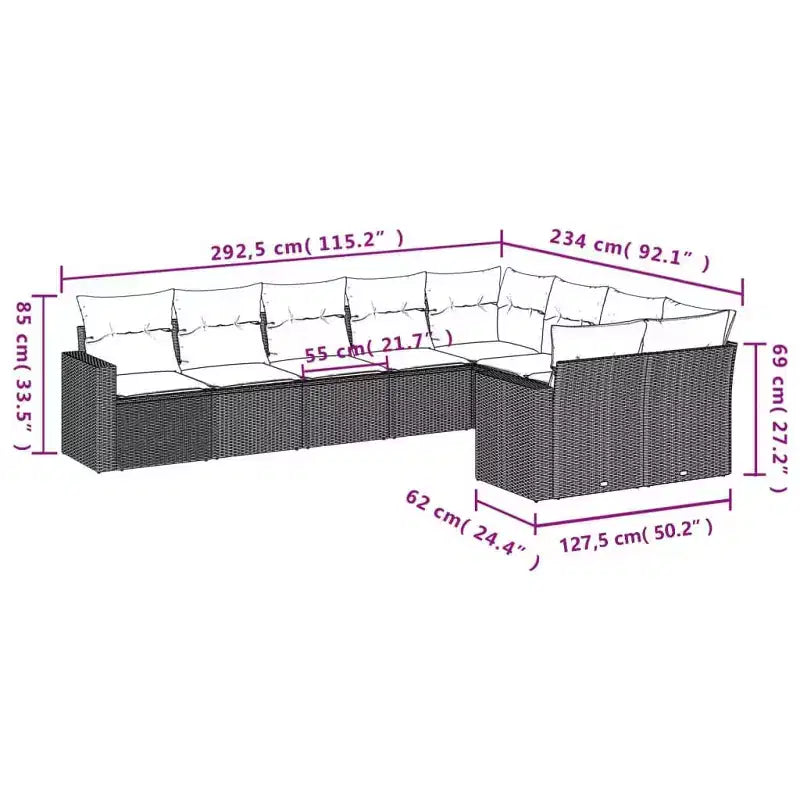 vidaXL Salon de jardin Gris Résine tressée, acier revêtu par poudre, polyester