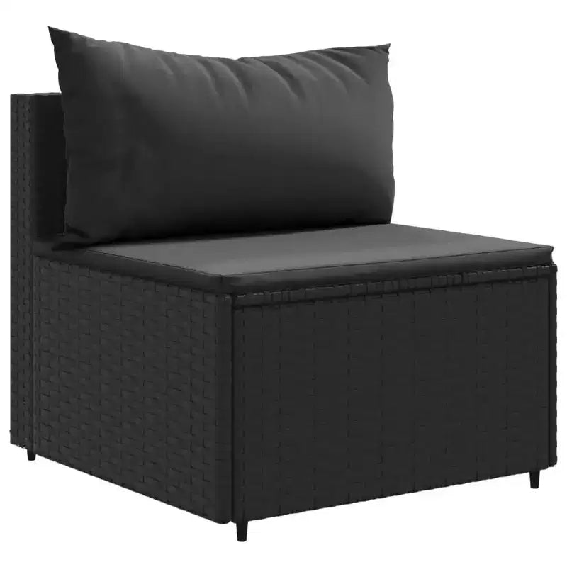 vidaXL - Salon de jardin 5 pièces avec coussins noirs - Rotin PE, cadre en acier, table basse en verre trempé - pour jardin, terrasse, patio