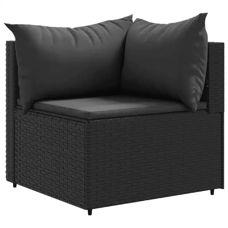 vidaXL - Salon de jardin 5 pièces avec coussins noirs - Rotin PE, cadre en acier, table basse en verre trempé - pour jardin, terrasse, patio