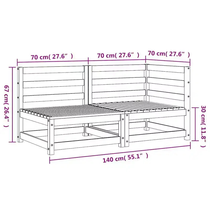 vidaXL Canapé de jardin Marron cire Bois de pin massif 2 places Modulable