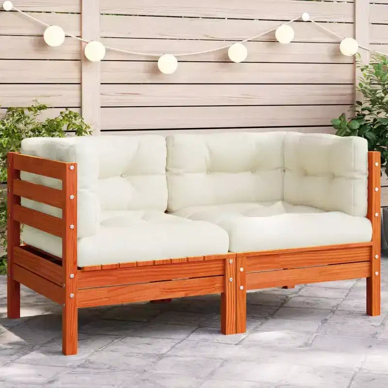 vidaXL Canapé d'angle de jardin avec coussins - Bois de pin marron ciré Meuble de jardin modulable pour extérieur/patio - 63x63x62,5 cm