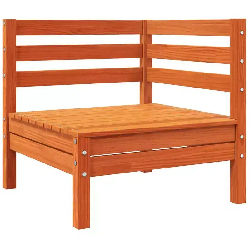 vidaXL Canapé d'angle de jardin avec coussins - Bois de pin marron ciré Meuble de jardin modulable pour extérieur/patio - 63x63x62,5 cm