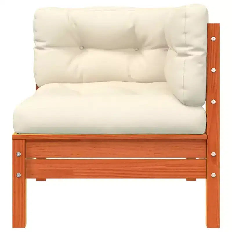 vidaXL Canapé d'angle de jardin avec coussins - Bois de pin marron ciré Meuble de jardin modulable pour extérieur/patio - 63x63x62,5 cm