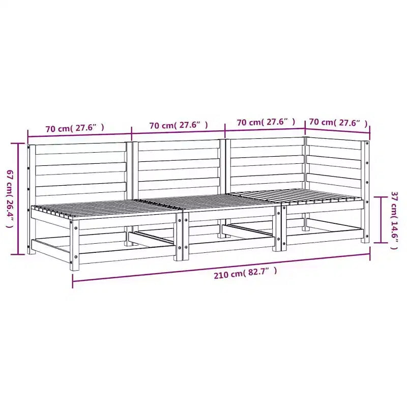 vidaXL Canapé de jardin Pin naturel Pin massif 3 places Modulable