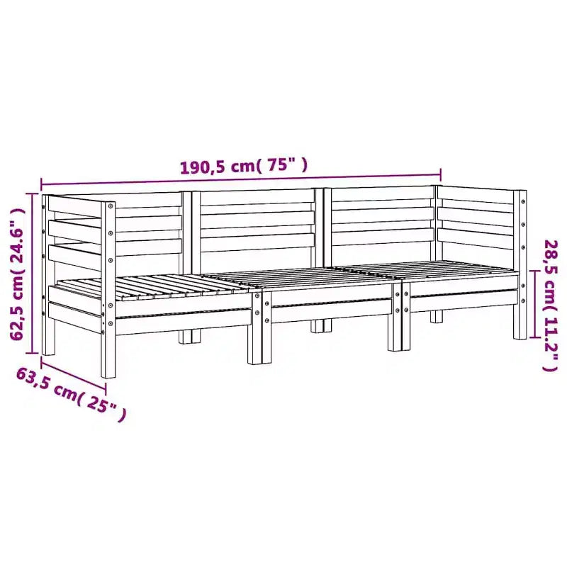 vidaXL Canapé de jardin 3 places en bois – Canapé d'extérieur en pin pour jardin, terrasse et patio – Design modulaire, assise confortable