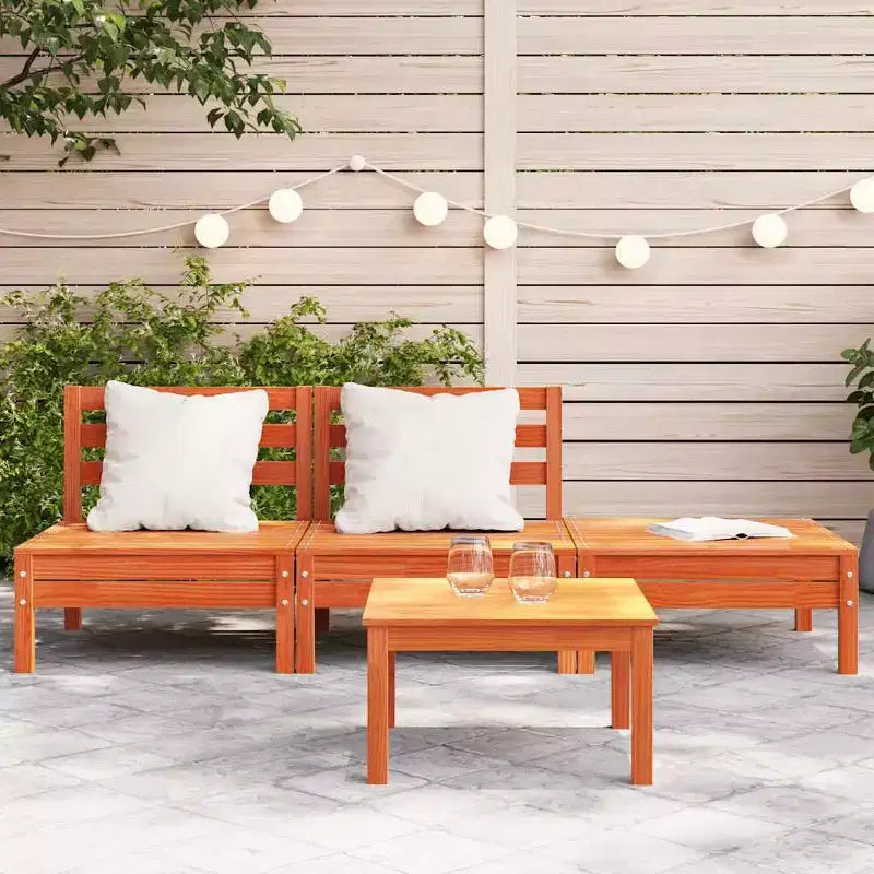 vidaXL Canapé de jardin 3 places - Bois de pin massif marron ciré - Chaise longue de jardin/siège extérieur - Conception modulaire