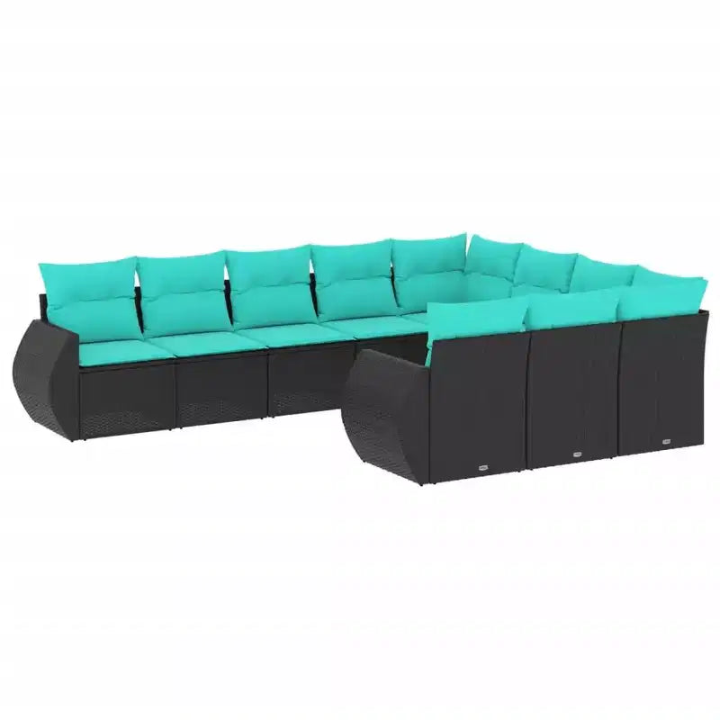 vidaXL Patio Sofa Set Black and Blue PE Rattan Large Modular Patio Sofa Set - Without Table