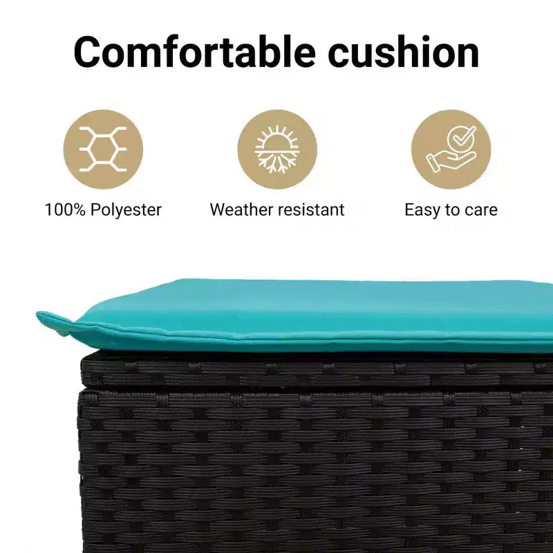 vidaXL Salon de jardin modulaire canapé et coussins résine tressée noir et bleu sans table