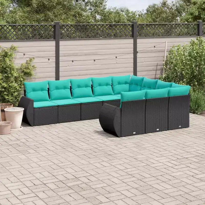 vidaXL Salon de jardin modulaire canapé et coussins résine tressée noir et bleu sans table
