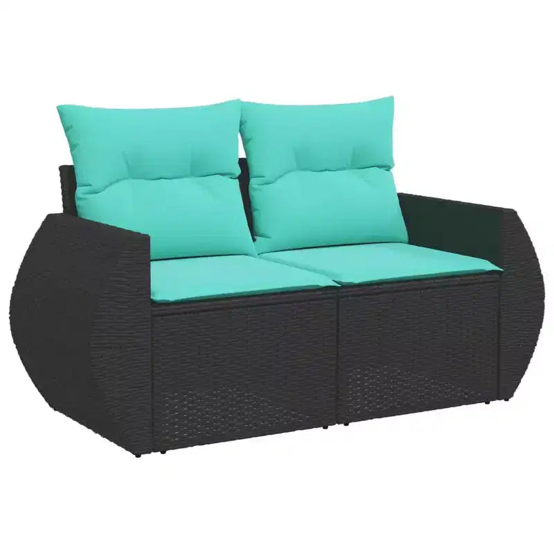 vidaXL Salon de jardin modulaire canapé et coussins résine tressée noir et bleu sans table