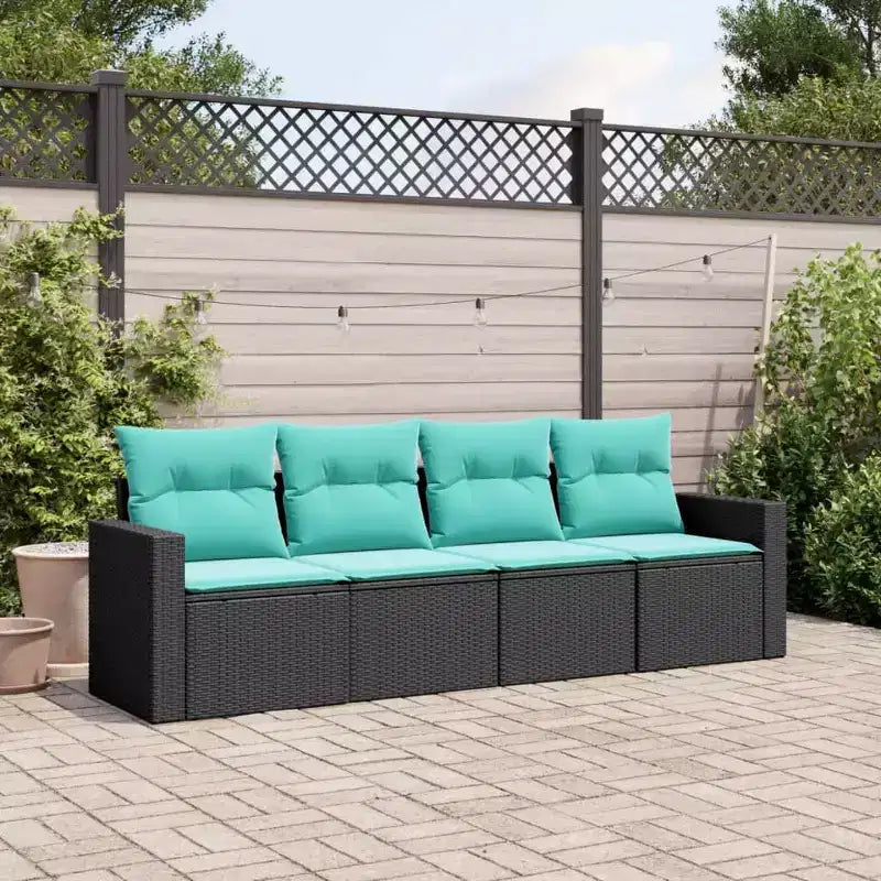 vidaXL Ensemble de canapés de jardin 5 pcs avec coussins Noir Résine tressée - Noir et bleu Sans table