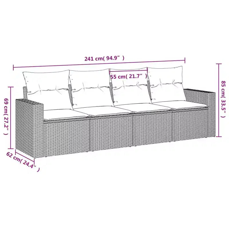 vidaXL Ensemble de canapés de jardin 5 pcs avec coussins Noir Résine tressée - Noir et bleu Sans table