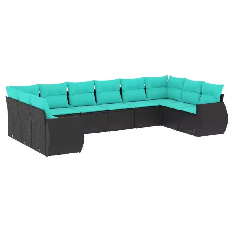 vidaXL Patio Sofa Set Black PE rattan, Powder-coated steel, 100% polyester - Black and Blue Without Table