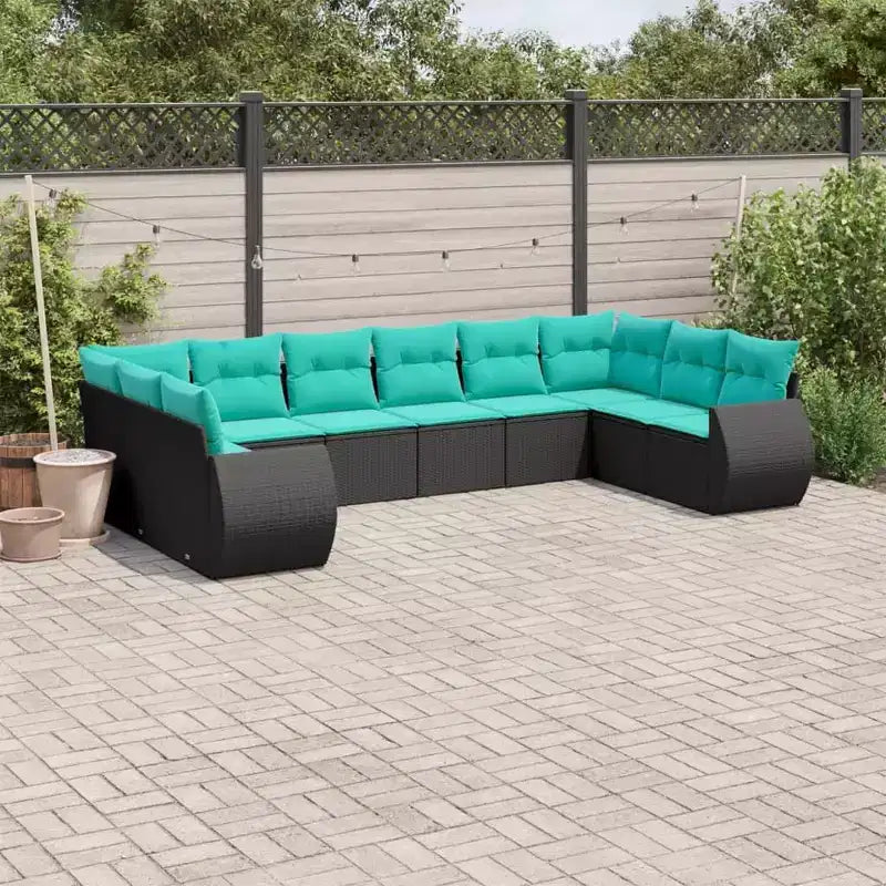 vidaXL Salon de jardin en rotin PE noir, acier thermolaqué, 100 % polyester - Noir et bleu sans table