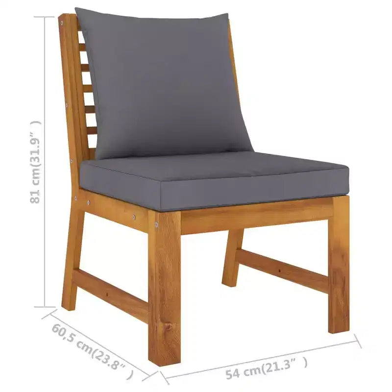 vidaXL Canapé d'angle central en bois d'acacia massif avec coussins épais gris foncé - Polyvalent pour l'intérieur et l'extérieur
