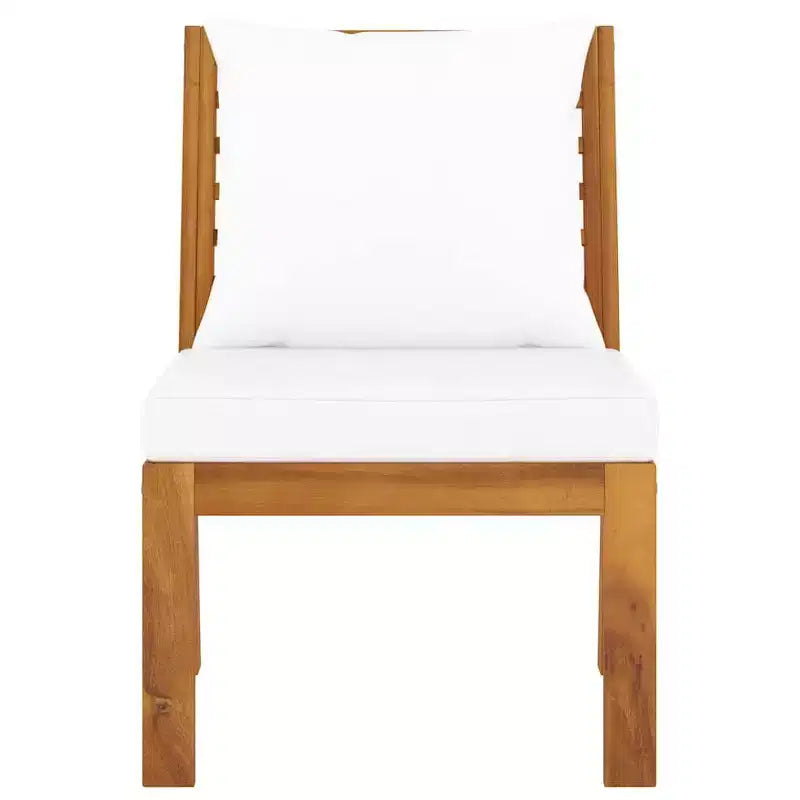 vidaXL Canapé d'angle central en bois d'acacia massif avec coussin crème - Durable et résistant aux intempéries - Réglable pour une installation intérieure/extérieure