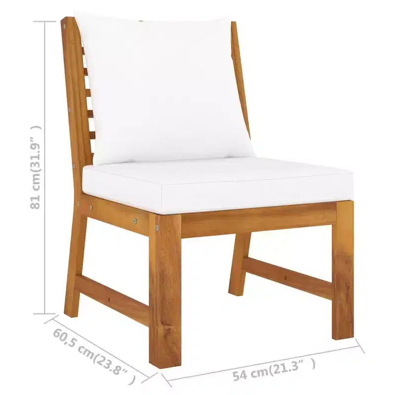 vidaXL Canapé d'angle central en bois d'acacia massif avec coussin crème - Durable et résistant aux intempéries - Réglable pour une installation intérieure/extérieure
