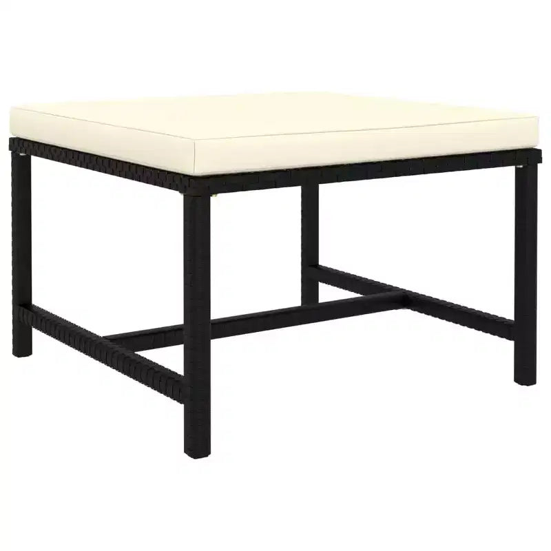 vidaXL Black Poly Rattan Sectional Footrest with Cream White Cushions - Versatile Outdoor Furniture - Steel Frame - Weather-Resistant Material