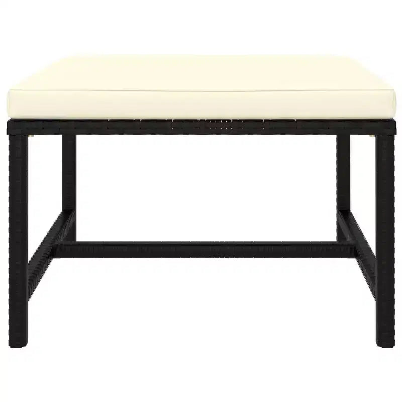 vidaXL Repose-Pieds d'Angle en Rotin Synthétique Noir avec Coussins Blanc Crème - Mobilier d'Extérieur Polyvalent - Cadre en Acier - Matériau Résistant aux Intempéries