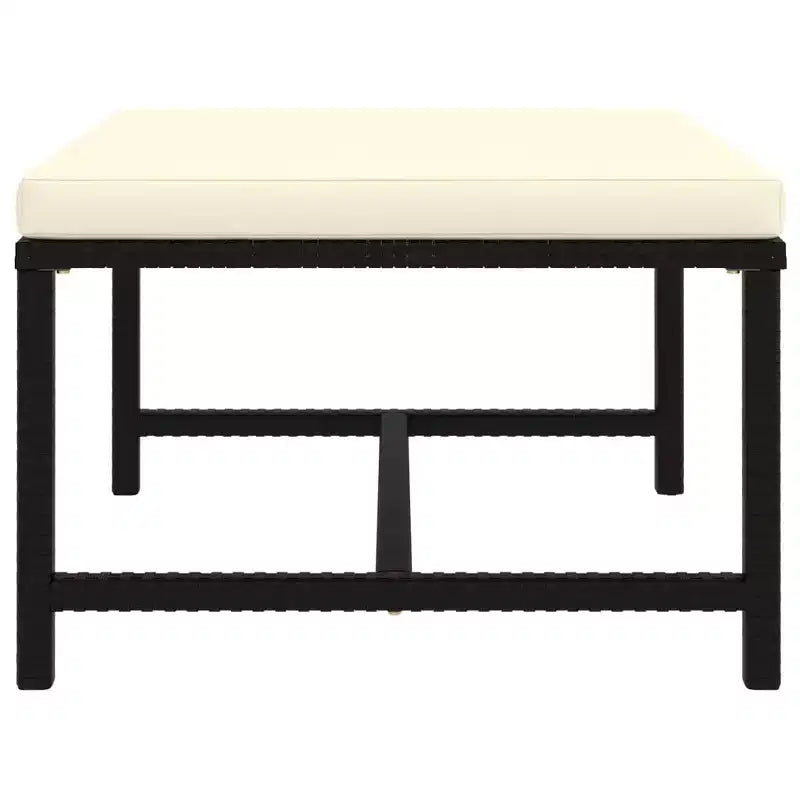 vidaXL Repose-Pieds d'Angle en Rotin Synthétique Noir avec Coussins Blanc Crème - Mobilier d'Extérieur Polyvalent - Cadre en Acier - Matériau Résistant aux Intempéries