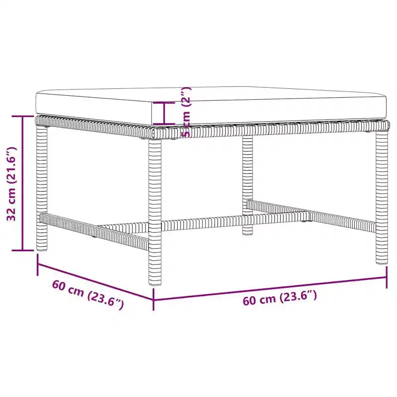 vidaXL Repose-Pieds d'Angle en Rotin Synthétique Noir avec Coussins Blanc Crème - Mobilier d'Extérieur Polyvalent - Cadre en Acier - Matériau Résistant aux Intempéries