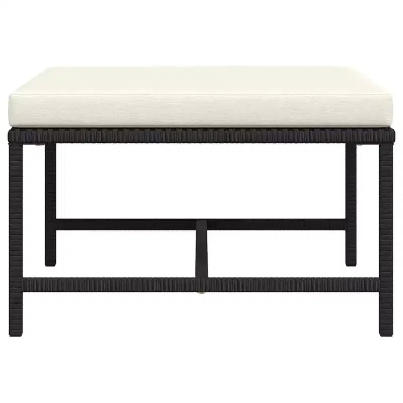 vidaXL Repose-Pieds d'Angle en Rotin Synthétique Noir avec Coussins Blanc Crème - Mobilier d'Extérieur Polyvalent - Cadre en Acier - Matériau Résistant aux Intempéries