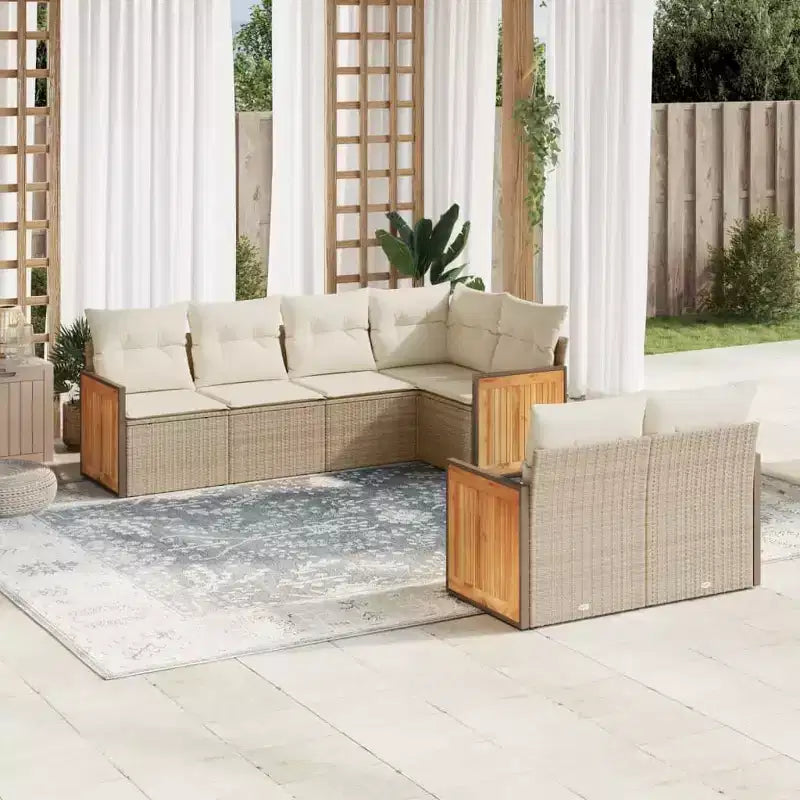 vidaXL Salon de jardin en résine tressée PE beige, acier laqué, polyester