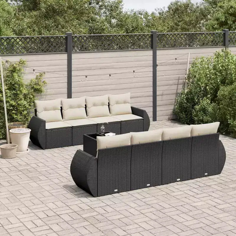 vidaXL Ensemble de canapés de jardin 9 pcs avec coussins résine tressée noir et crème