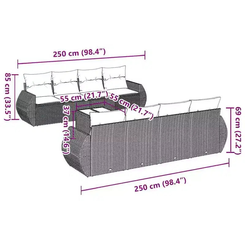 vidaXL Ensemble de canapés de jardin 9 pcs avec coussins résine tressée noir et crème
