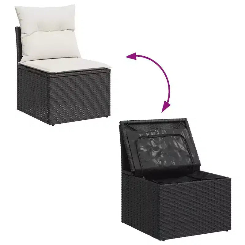 vidaXL Salon de jardin en résine tressée noire pieds réglables de taille moyenne