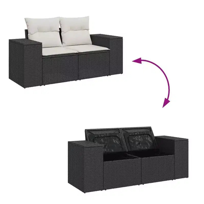 vidaXL Salon de jardin en résine tressée noire pieds réglables de taille moyenne