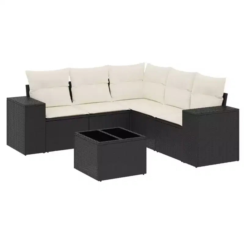 vidaXL Garden Sofa Set Black PE rattan, powder-coated steel, tempered glass