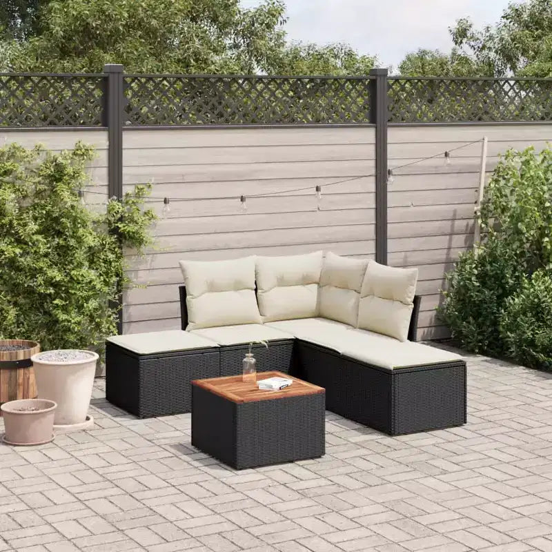 vidaXL Ensemble de canapés de jardin noir, blanc crème
