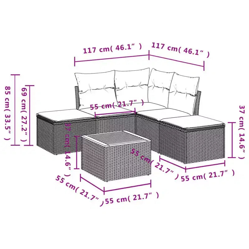 vidaXL Ensemble de canapés de jardin noir, blanc crème