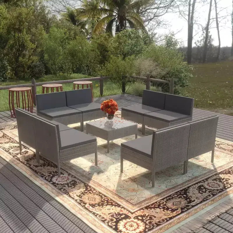 vidaXL Salon de jardin canapé d'angle en résine tressée gris pour terrasse