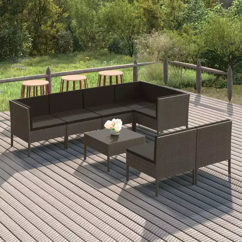 vidaXL Salon de jardin modulaire avec table en résine tressée gris