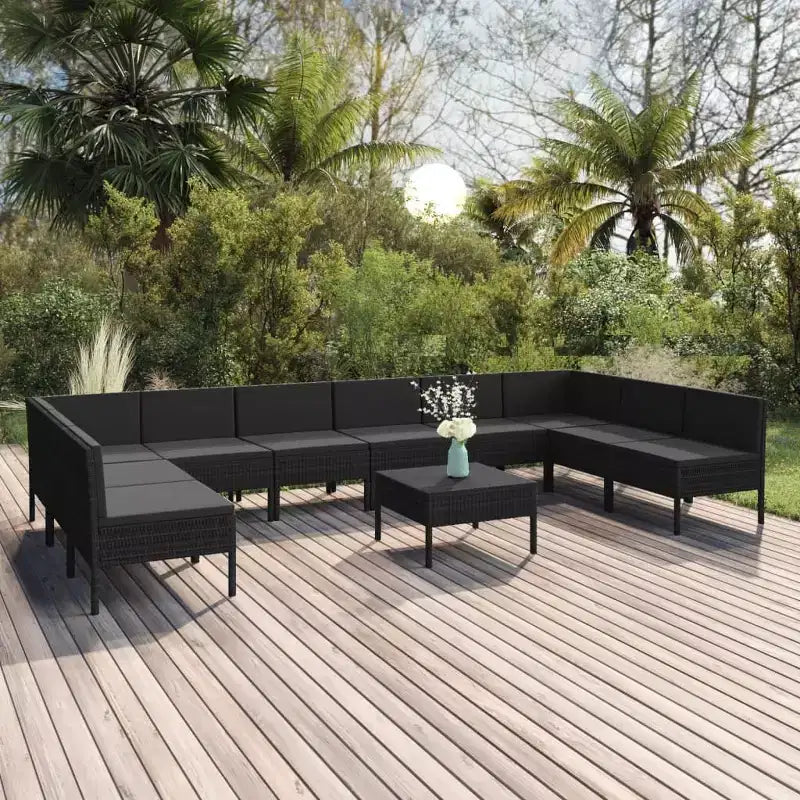 vidaXL Salon de jardin modulaire avec table en résine tressée noir