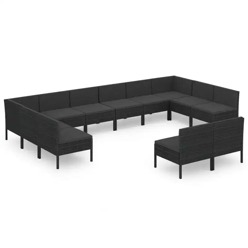 vidaXL Patio Lounge Set Outdoor Sectional Sofa Set Table Poly Rattan Black