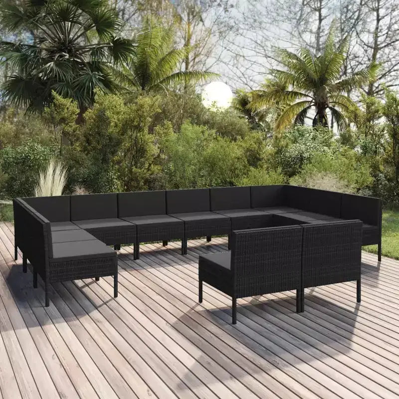 vidaXL Salon de jardin modulaire avec table en résine tressée noir