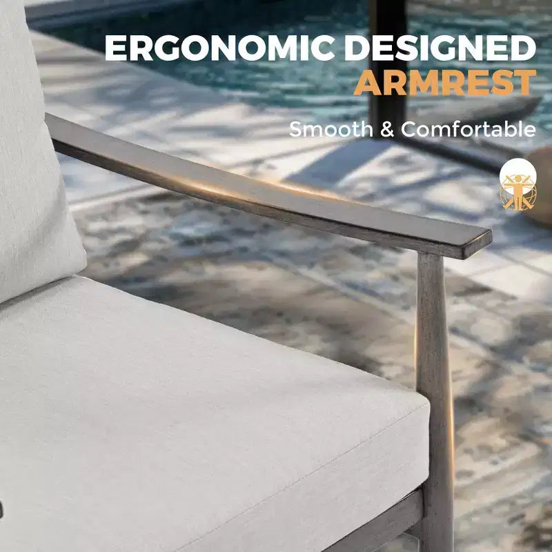 HAPPATIO Ensemble de mobilier de jardin 4 pièces en aluminium avec table basse, fauteuils pivotants et canapé 3 places pour terrasse et piscine