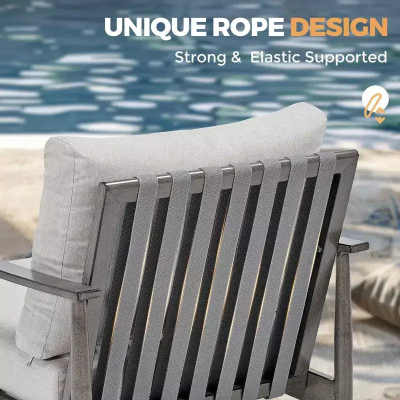 HAPPATIO Ensemble de mobilier de jardin 4 pièces en aluminium avec table basse, fauteuils pivotants et canapé 3 places pour terrasse et piscine