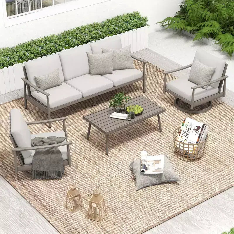 HAPPATIO Ensemble de mobilier de jardin 4 pièces en aluminium avec table basse, fauteuils pivotants et canapé 3 places pour terrasse et piscine