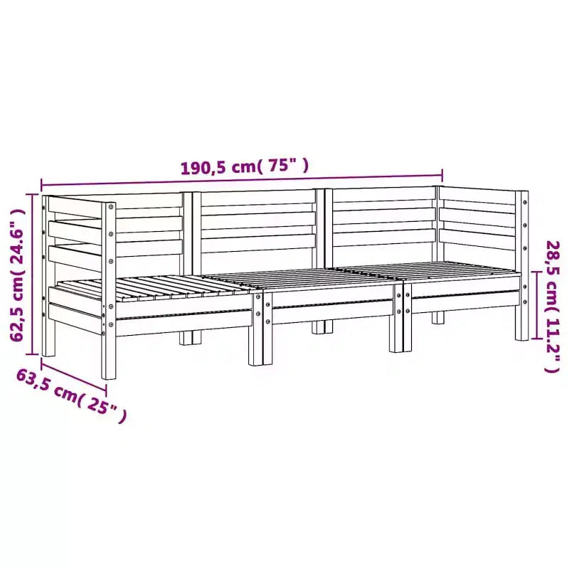 vidaXL Canapé de jardin 3 places en bois de pin marron ciré avec design modulaire et assise à lattes pour terrasse/patio 75x25x24.6