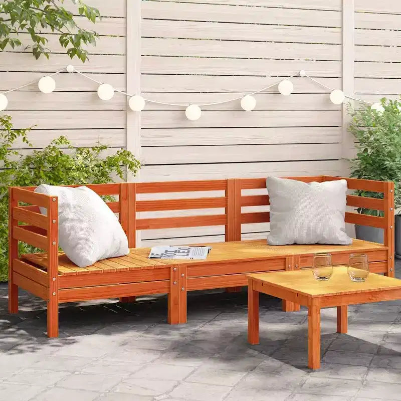 vidaXL Canapé de jardin 3 places en bois de pin marron ciré avec design modulaire et assise à lattes pour terrasse/patio 75x25x24.6