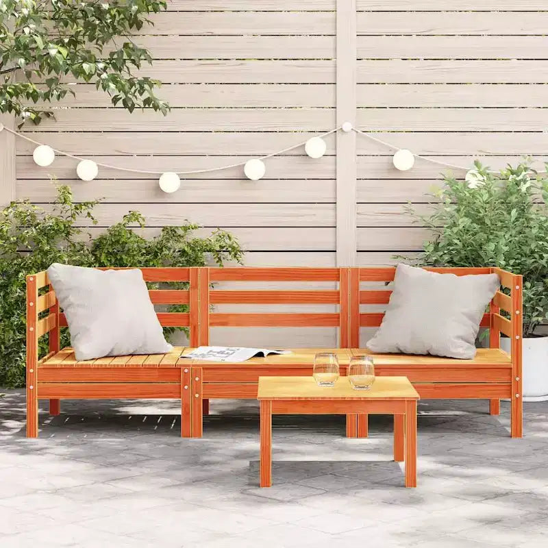 vidaXL Canapé de jardin 3 places en bois de pin marron ciré avec design modulaire et assise à lattes pour terrasse/patio 75x25x24.6