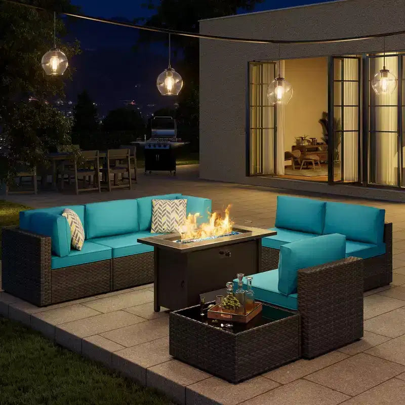 Celebalcony – Ensemble de meubles de patio 8 pièces avec table de foyer de 45 po, sectionnel d'extérieur, ensemble de conversation, canapé en rotin et table basse
