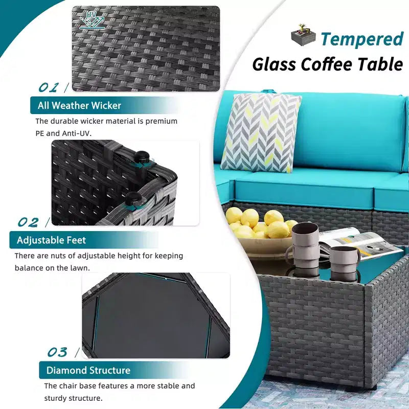 Celebalcony – Ensemble de meubles de patio 8 pièces avec table de foyer de 45 po, sectionnel d'extérieur, ensemble de conversation, canapé en rotin et table basse
