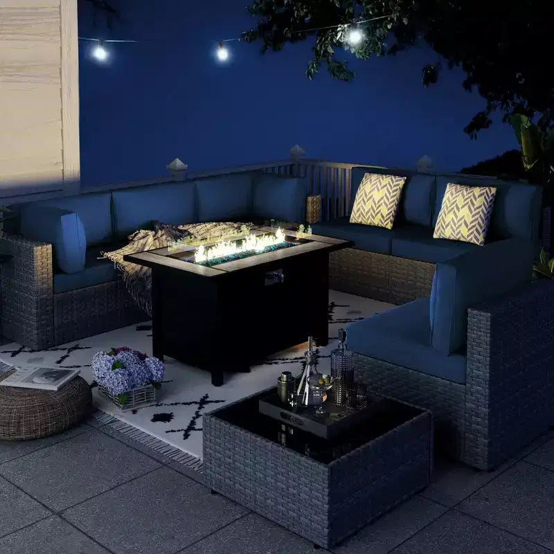 Celebalcony – Ensemble de meubles de patio 8 pièces avec table de foyer de 45 po, sectionnel d'extérieur, ensemble de conversation, canapé en rotin et table basse